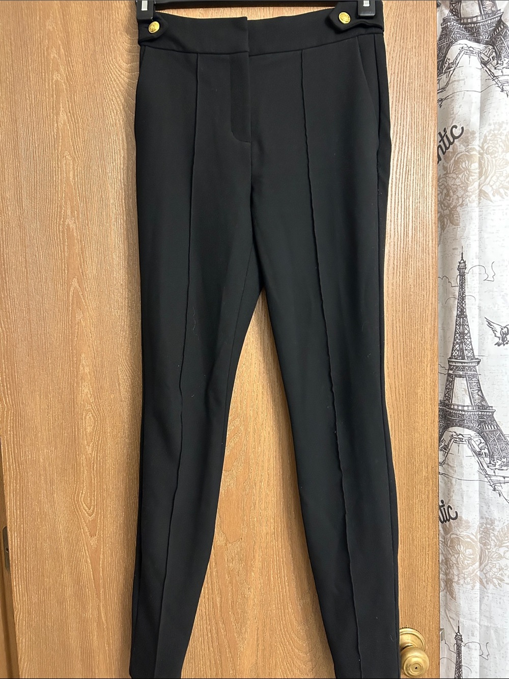 Express Black Skinny Ponte Pants with Gold Button Detail